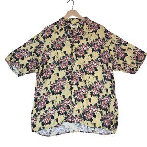 UNIQLO x MFA Boston Yellow Floral Shirt Sz L Short Sleeve Button Front Japanese